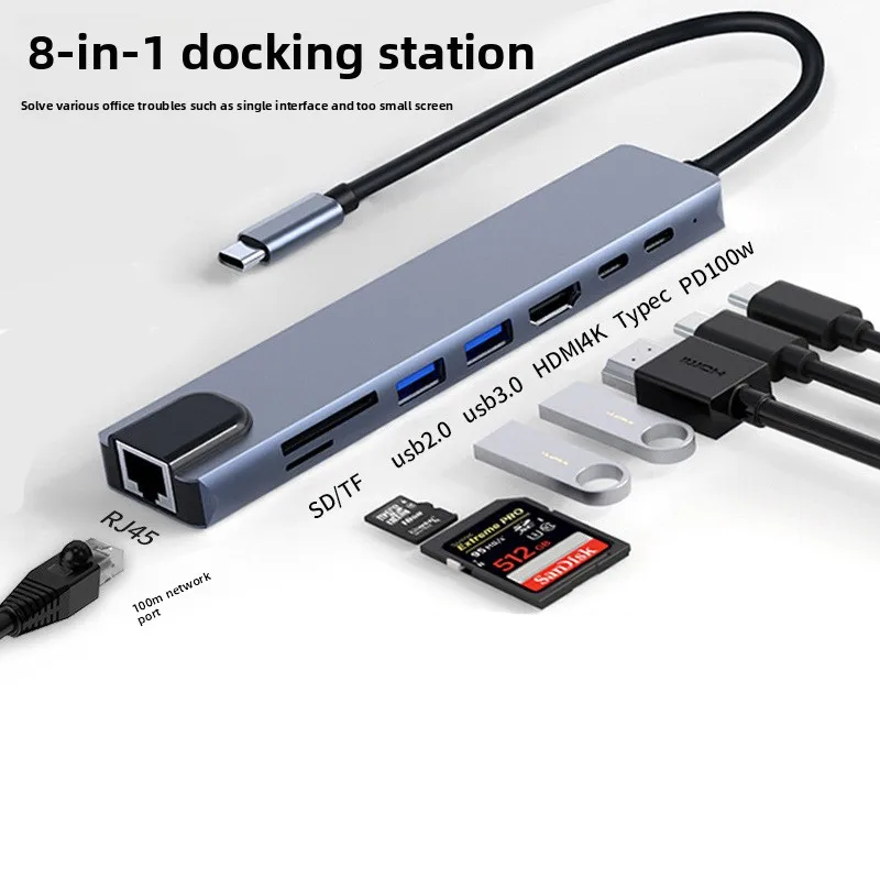 

USB-разветвитель расширения Type-c, адаптер сетевого кабеля Hdmi с несколькими интерфейсами, компьютерный конвертер, док-станция «пять в одном»