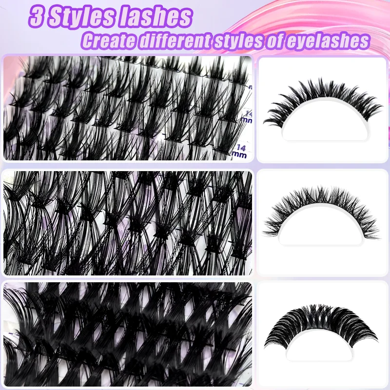 EIMNY 300 Pcs Lashes Cluster Kit 10-16mm D Curl False Eyelashes of Different Lengths Suitable for Daily Parties Festival Gift