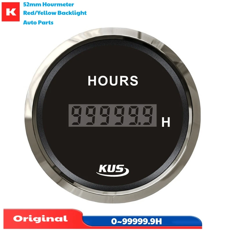 

KUS 52mm Digital Hourmeters White Bezel Hour Gauges 0-99999.9H Hour Meters Clock Gauges Red or Yellow Backlight for Auto Boat