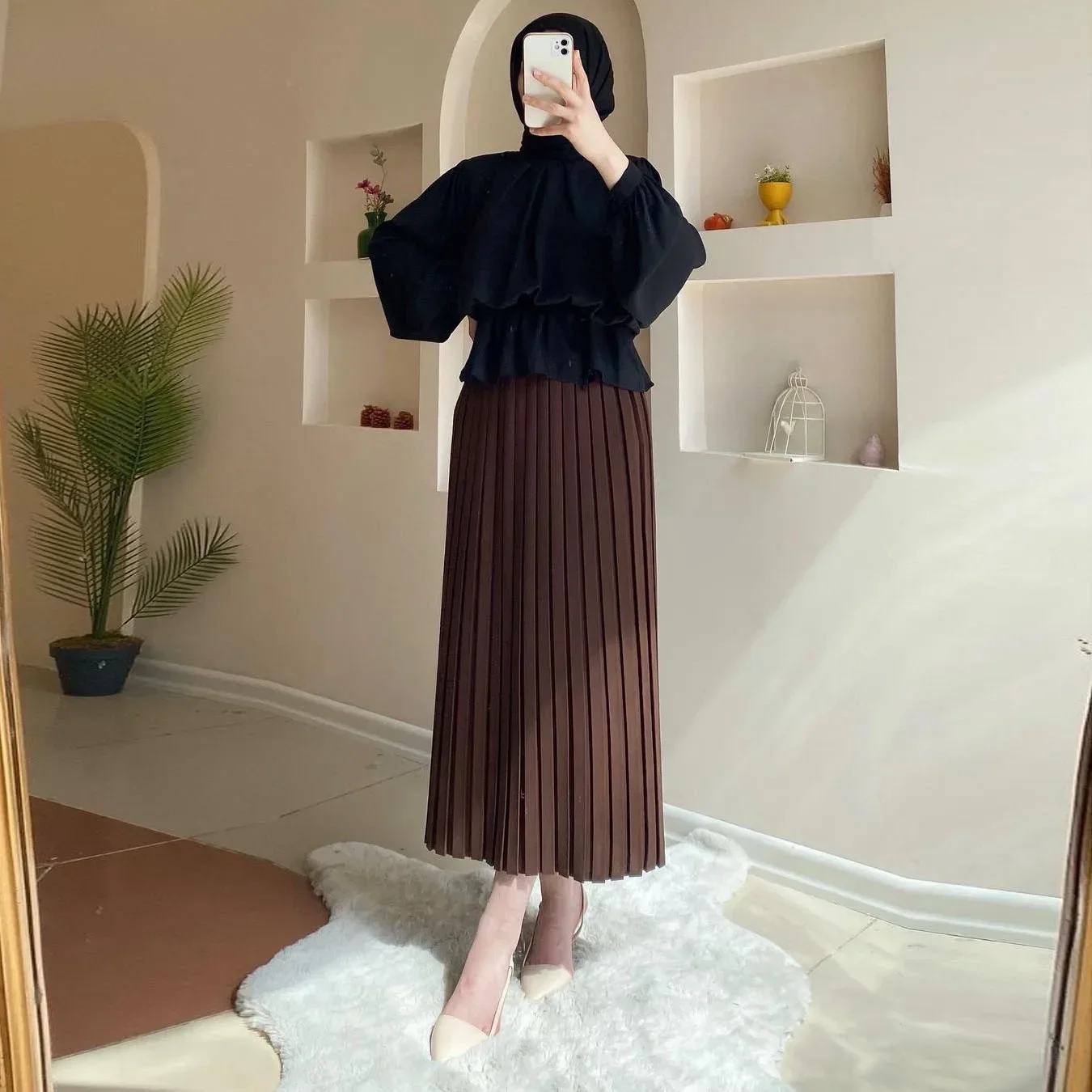 2 Delige Set Rok Pak Moslim Mode Abaya Vrouwen Outfits Luxe Lange Mouw Tops En Geplooide Rokken Feest Islamitische Kleding