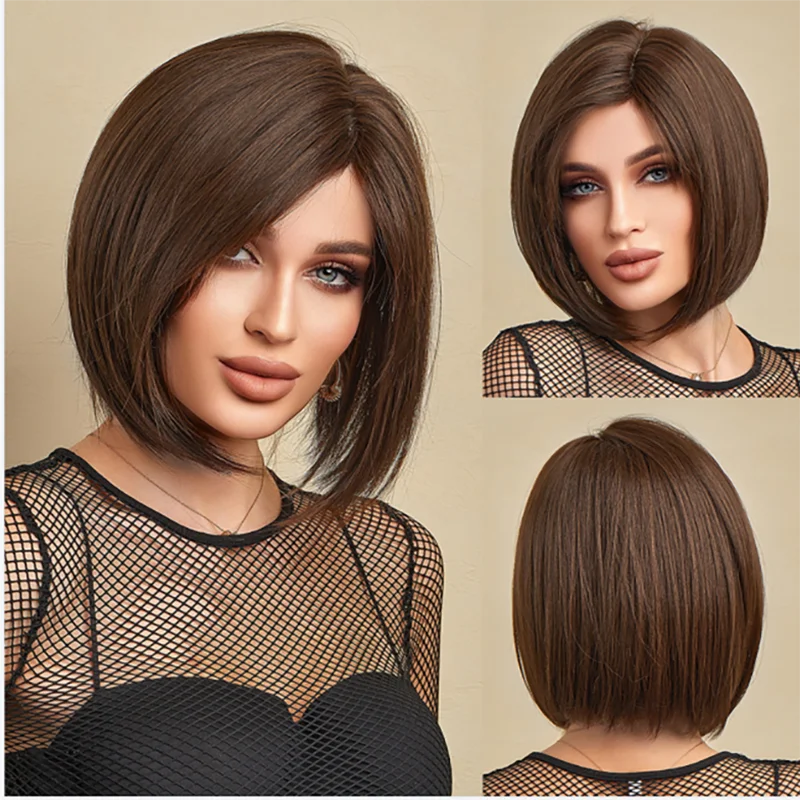 EASIHAIR Side Part Straight Synthetic Wigs for Women Short Dark Brown Bob Wigs Natural Hair Wigs Daily Lolita Heat Resistant