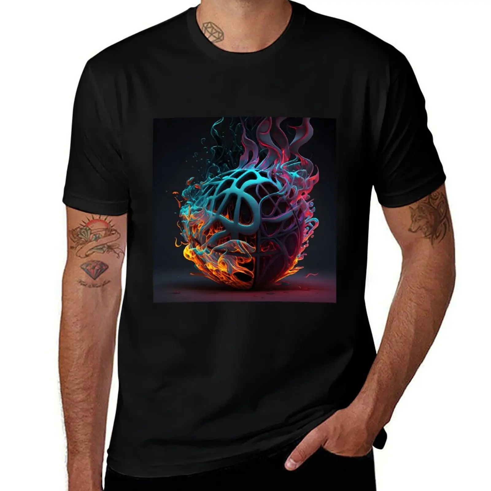 

Basketball in fire and neon T-Shirt custom t shirt man t shirt summer top gifts for boyfriend workout shirts for men