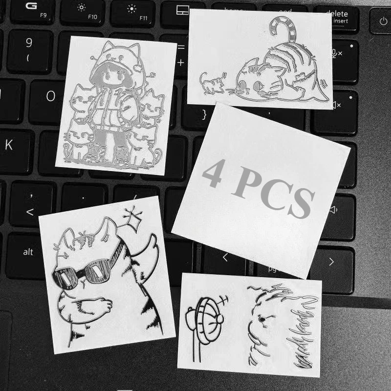 4Pcs Cute Cartoon Pattern Metal Sticker for Laptops Simple Fashion Headset Tablet PC Phone Case Waterproof Decoration DIY Decals