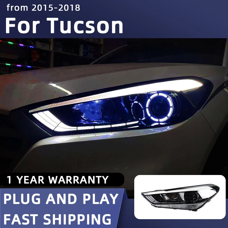 Estilo do carro lâmpada de cabeça para tucson led farol 2015-2018 novo tucson faróis drl sinal lente do projetor automotivo