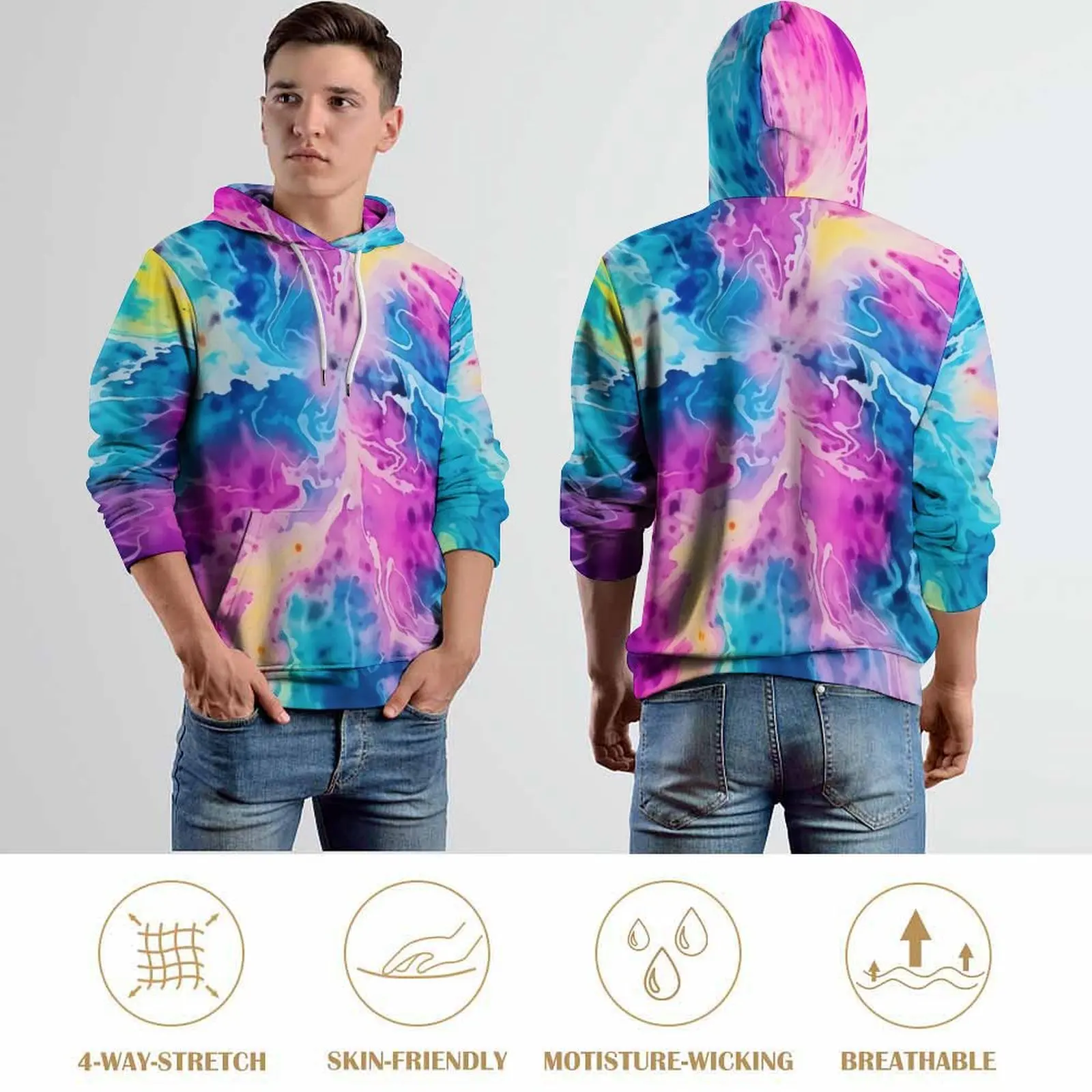 Watercolor Tie Dye Hoodies Psychedelic Classic Casual Pullover Hoodie Long Sleeve Y2k Graphic Hooded Sweatshirts Gift