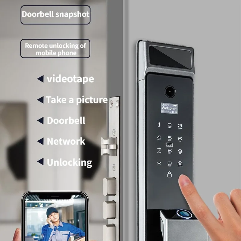 3D Face Recognition Smart Lock with HD Video Camera,Biometric Fingerprint Lock for Front door with Smart Doorbell,Password
