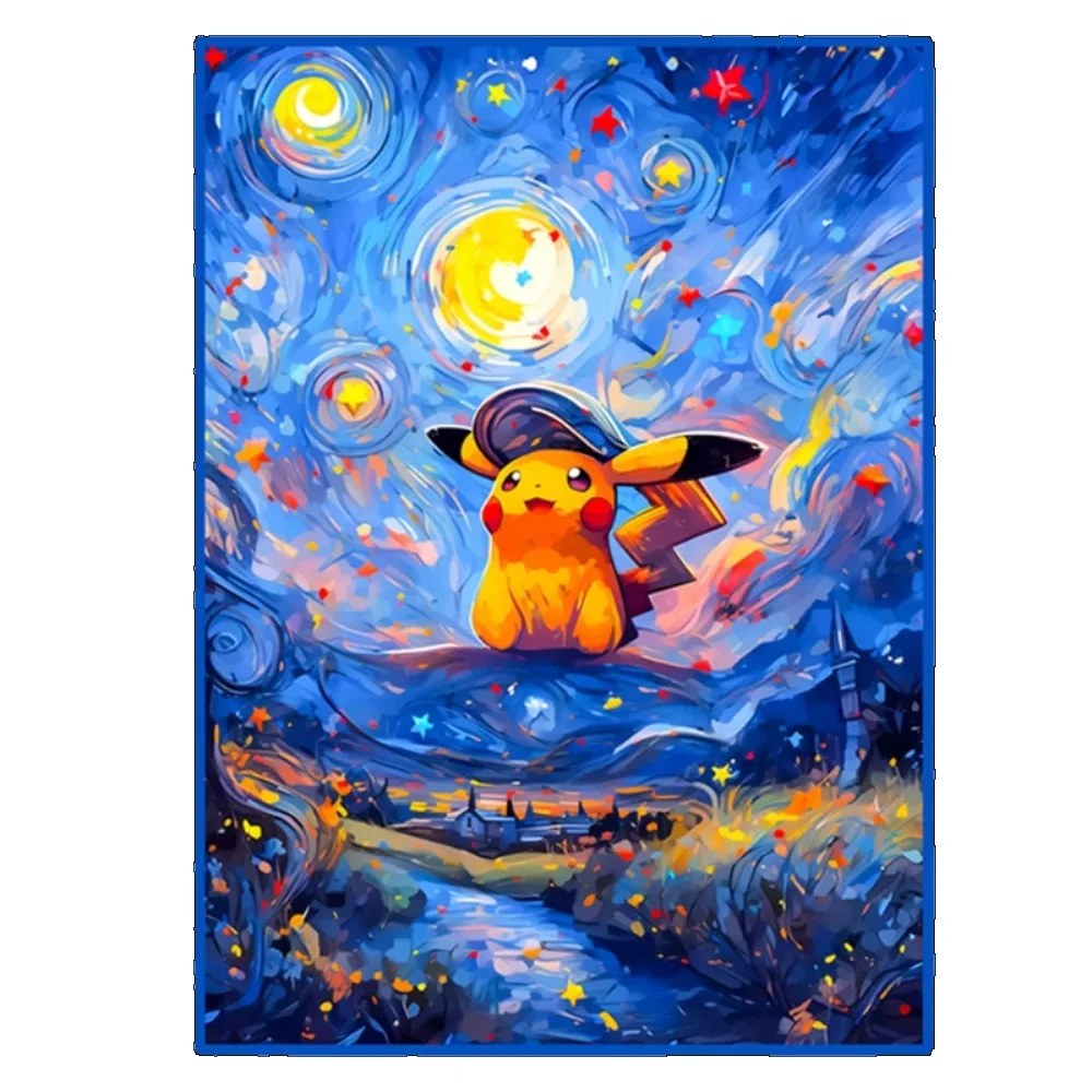 DIY DTCG PTCG Pokemon Pikachu van Gogh Card sleeve 66*91mm Anime peripheral game collection card holiday gift