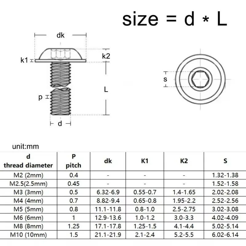 M2M2.5M3M4M5M6M8M10 Flanged Countersunk Hex Socket Screws with Washers 304 Stainless Steel Hex Socket Flanged Round Head Screws