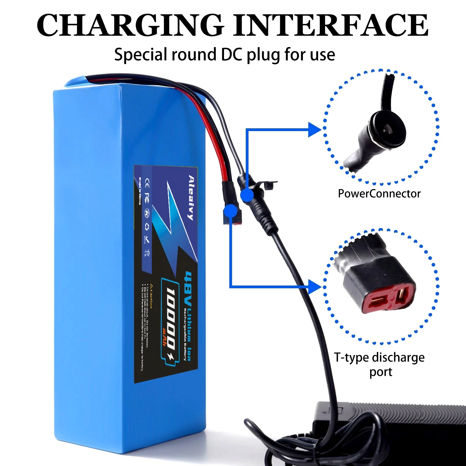 Aleaivy 48V 10Ah12Ah 16Ah 20Ah 13S7P Rechargeable Lithium Battery Pack with BMS, Suitable for 750W 1500W Electric Tool Batteries