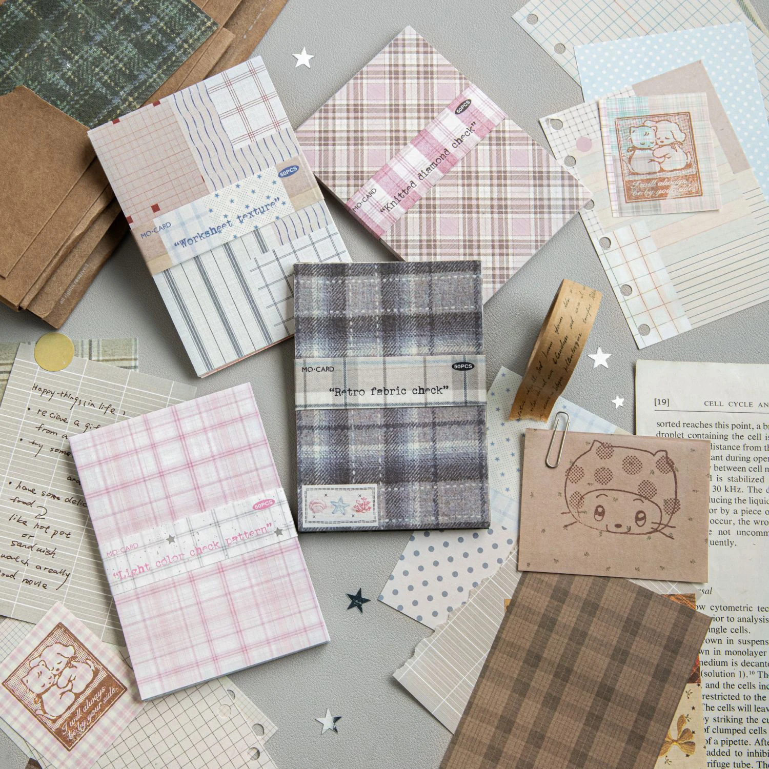 Checked Market Series Vintage Colorful Plaid Landscape Material Paper Creative DIY Journal Material Collage Stationery