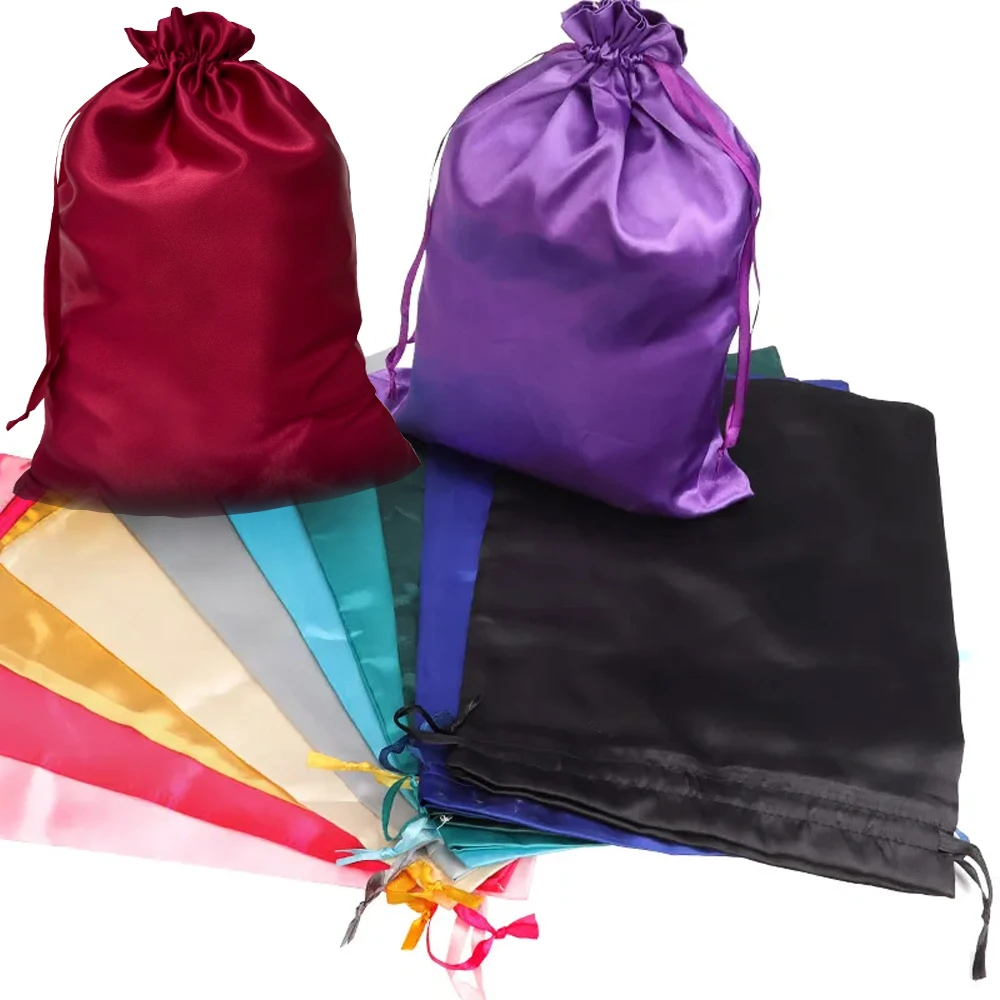 Hair Bags For Bundles Packaging Satin Wig Bags 25*35Cm Big Size Satin Silk Hair Packaging Bag With Drawstring