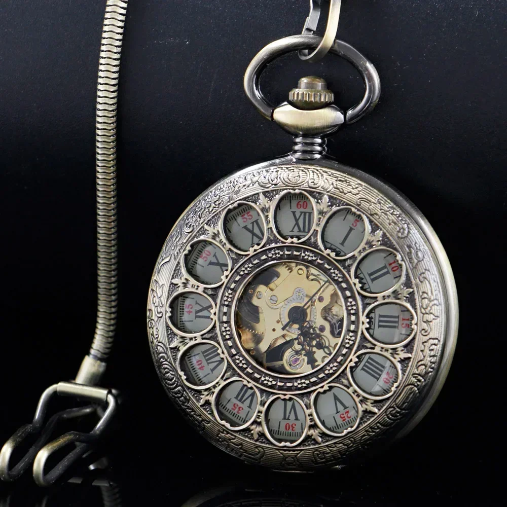 Luxury Hollow Automatic Mechanical Pocket Watch Chain Beautiful Fob Watches Men Women Hand-wind Pocket Clock Birthday Gifts