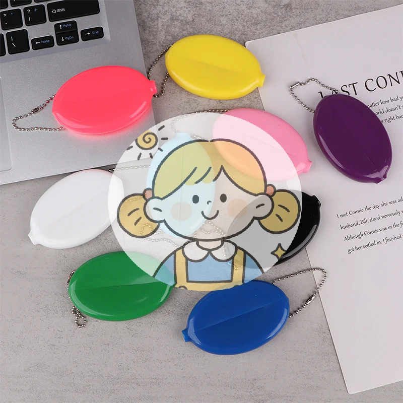 

[HS][LA]1Pc Small Oval Coin Purse Mini Earrings Rings Storage Box With Chain Solid Color PVC Fashion Portable Bag Pendant