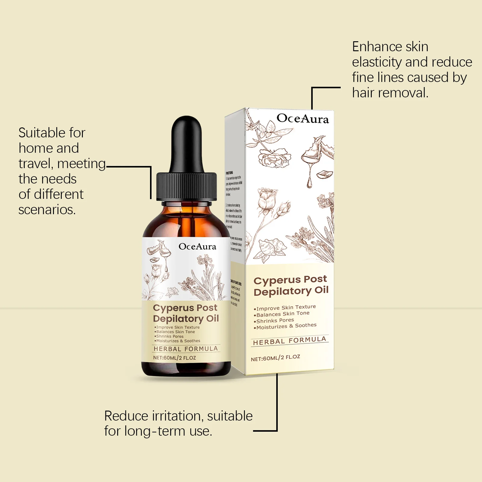 Cyperus Post Depilatory Oil for Hair Removal Hydrating Smoothing Armpit Legs Arms Body Hair Growth Inhibition Soothing Body Oil