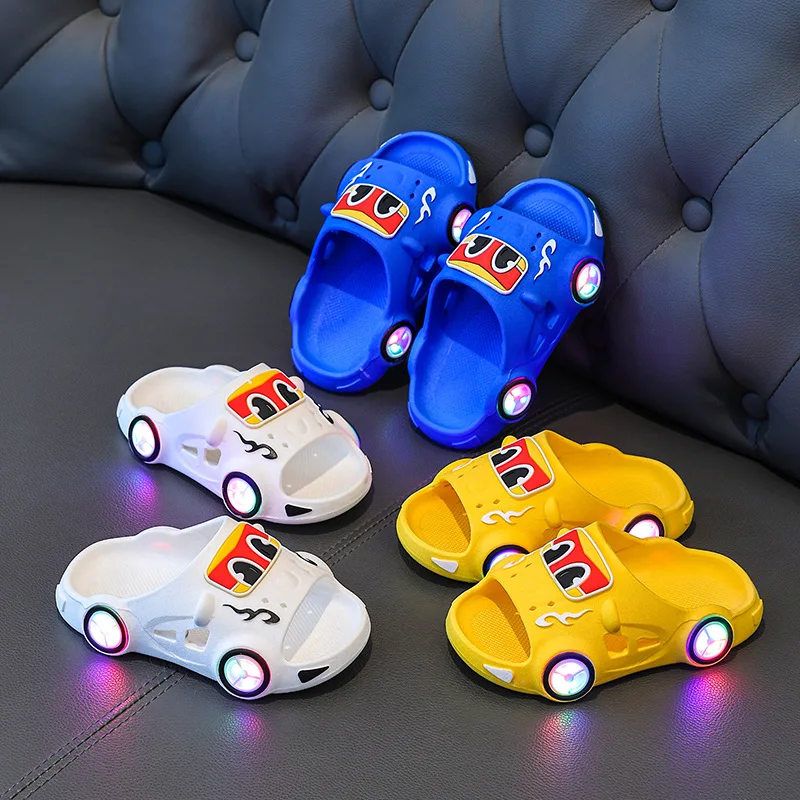 

Children Summer Sandals Cartoon LED Light Up Car Slippers Boys Girls Non Slip Soft Sole Shoes Outdoor Safe Slippers Kids Sandals