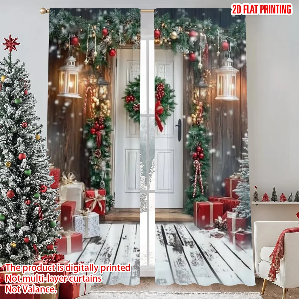 

2pcs 2D flat printing Merry Christmas Popular Window Curtains Winter Fairy Christmas Durable Polyester Without Electricity
