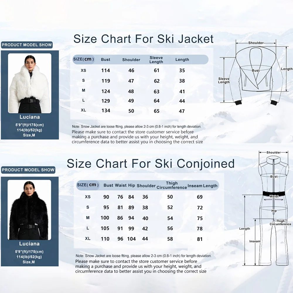 GSOU SNOW Women Faux Fur Warm Two Pieces Snowsuit Slim-Fit Snowboard Jumpsuit Winter Insulated Windproof Skiing Stretch Clothes