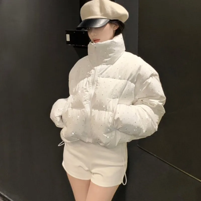 Nuove donne autunno inverno piumino 2025 nuovo cappotto corto Parka moda coreana colletto alla coreana giacca di pane tuta sportiva solida