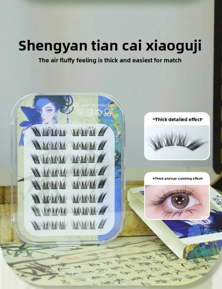 Klebefreie, natürlich aussehende Fox-Eye Wispy Lashes, flauschige, weiche, einzelne Wimpernbüschel, lange, verlängernde Cat-Eye-Kunstwimpern – Detail 4