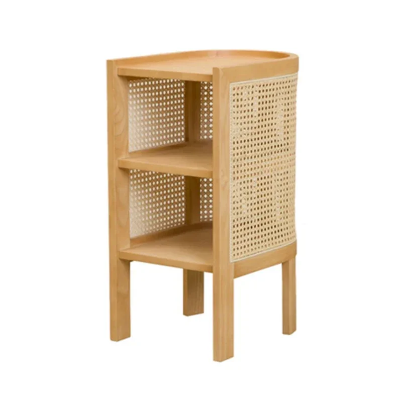 Nordic Solid Wood Rattan Storage Bedside Tables Bedroom Bedside Cabinet Japanese Style Simple Home Locker Creative Nightstand