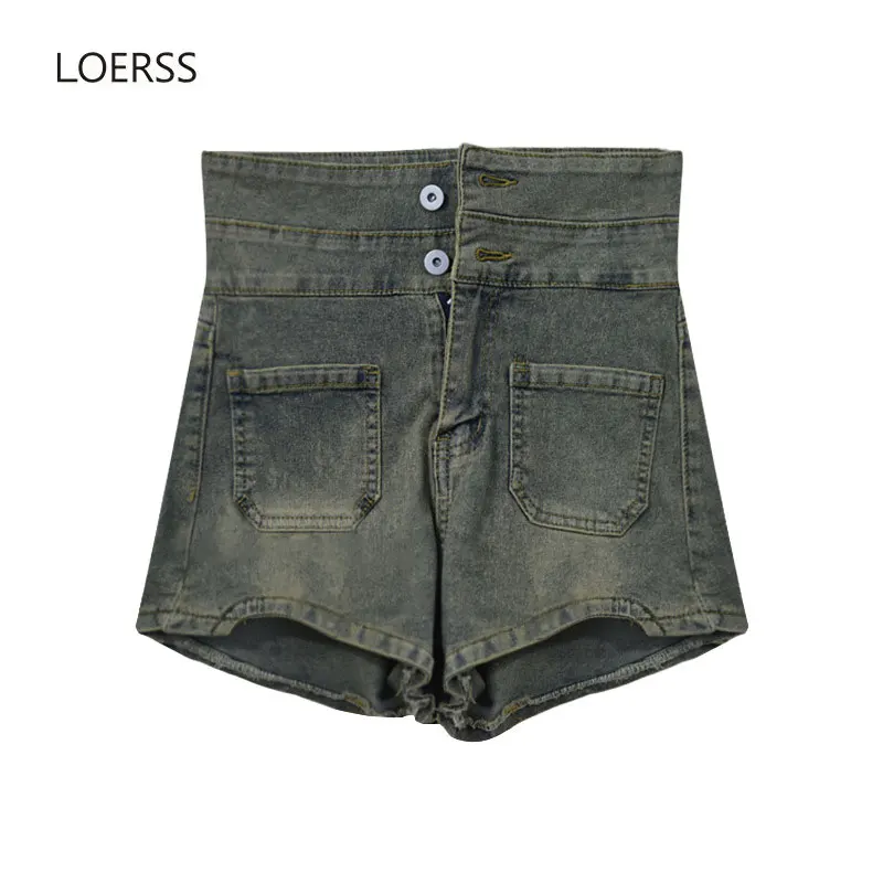 LOERSS Denim Pants Wash Vintage Irregular Short Jean for Women High Waist A-Line Design Summer Short Pants Female Casual Pants