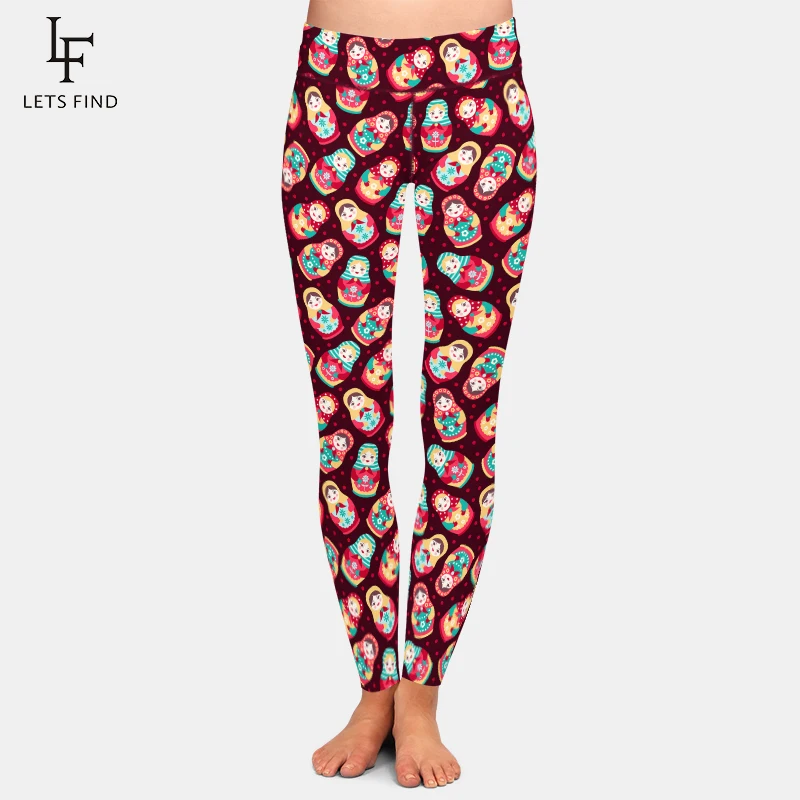 LETSFIND 2021 New Cute Female Doll Digital Print Women Elastic Leggings Fashion High Waist Soft Slim Fitness Leggings