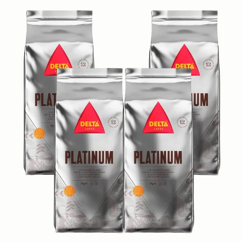 Delta Cafés - Café en Grano Platinum - 4 Paquetes de 1 Kg - Intensidad 12 - Mezcla de Granos de Café Tostados Arábica y Robusta - Sumamente Aromático con Notas de Nueces Tostadas. FlavorName: Café