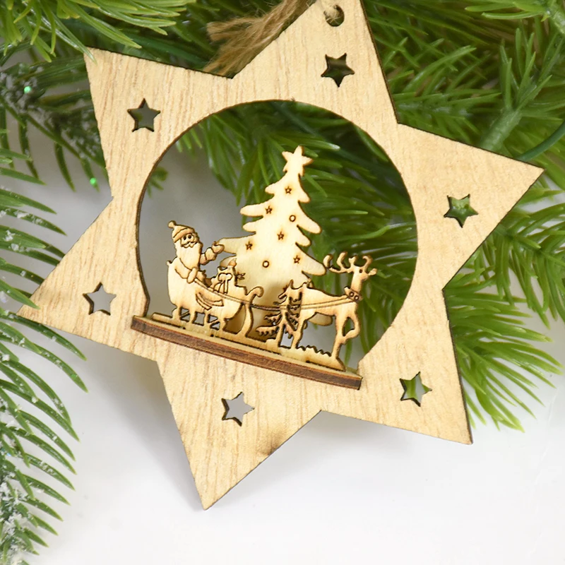 1pc Wooden Christmas Pendants Christmas Tree Hanging Ornaments Santa Wood Crafts For Home Decoration New Year 2023 Navidad Gifts