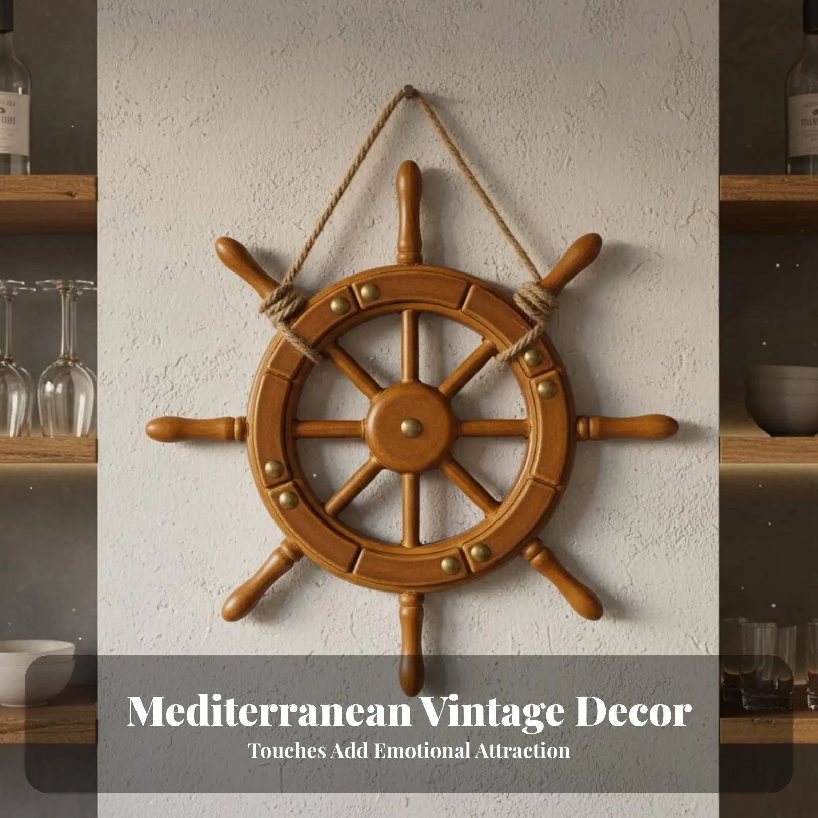 Wooden Nautical Bar Steering Wheel Sea Decor Marine Themed Wall Ornament for Coastal Home Tavern Man Cave