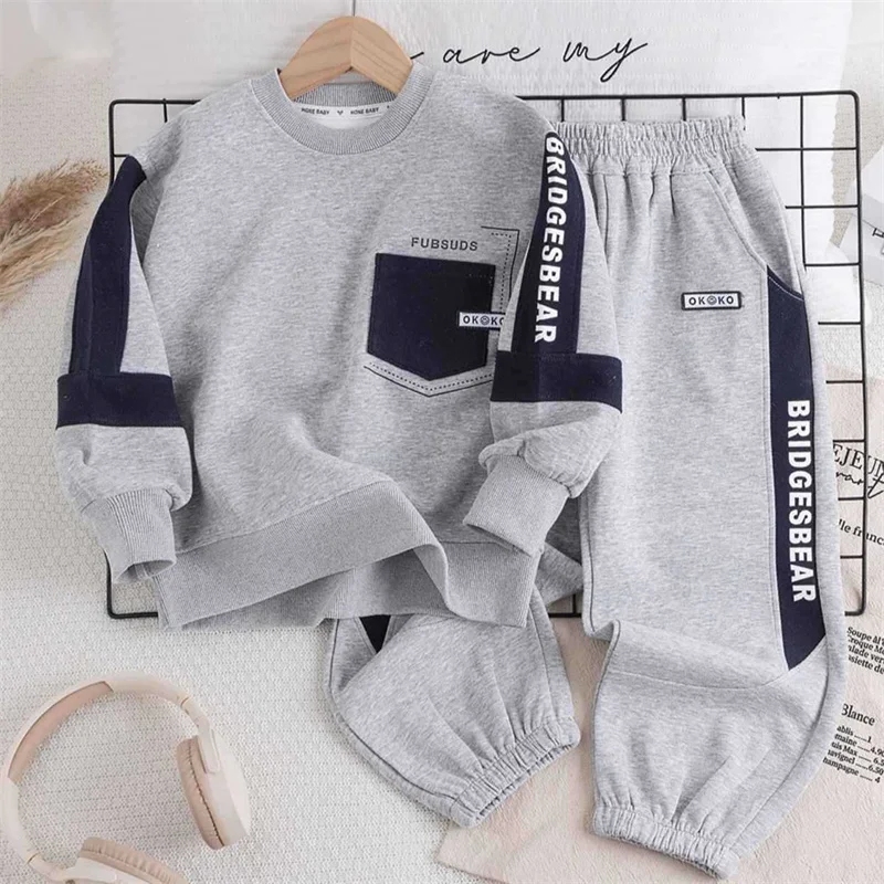 Chldren Sweatshirt Suits Kids Autumn Outdoor Sporty Top+Pants 2Pc Outfits Boys Casual O-Neck Comfortable Long Sleeve Clothes Set