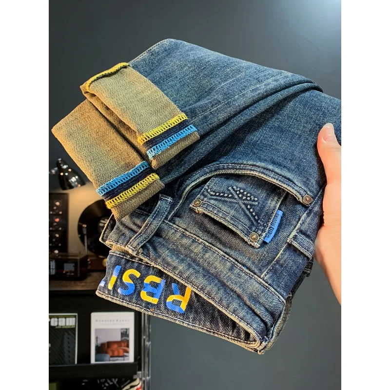 Men's Fashion jeans 2024 New retro simple slim fit high end elastic pants