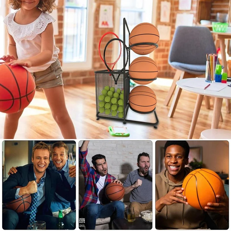 Basketball Storage Rack Sports Ball Soccer Organizer Multi Layer Ball Storage Stand Cast Iron Garage Organizer