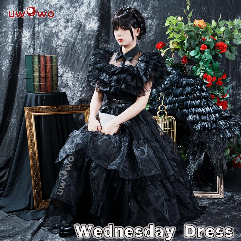 LAST BATCH UWOWO Wednesday Addams Cosplay Women Halloween Costume Rave‘N Dance Black Gothic Prom Dress Cosplay Outfits Costumes