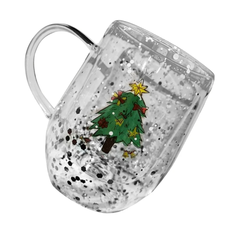 Insulated Double Walled Glass Coffee Mug 300ml Christmas Water Cup Drinkware Heat Resistant Glassware for Party Use A0KF