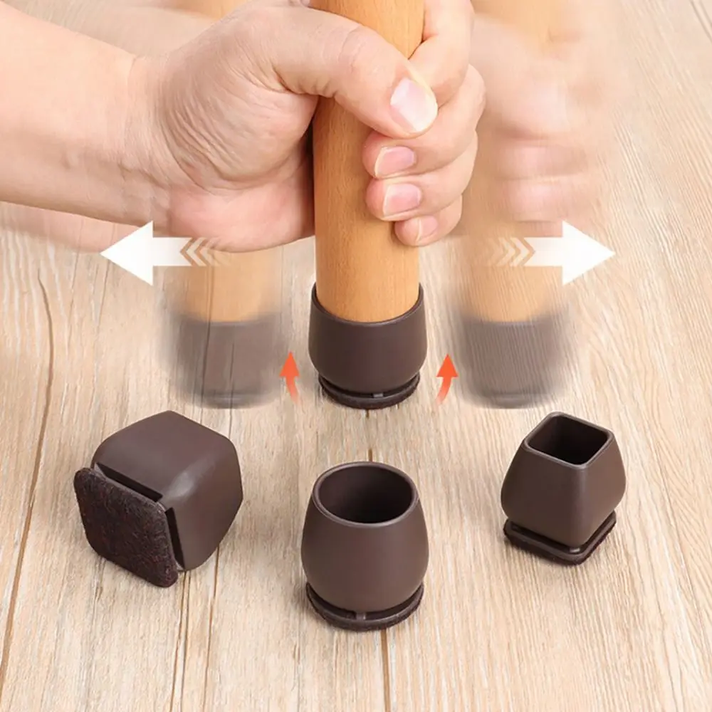With Thick Wrap Felt Pads Chair Foot Cover Reduce Noise Non-slip Chair Leg Floor Protector Round/Square Dark Brown