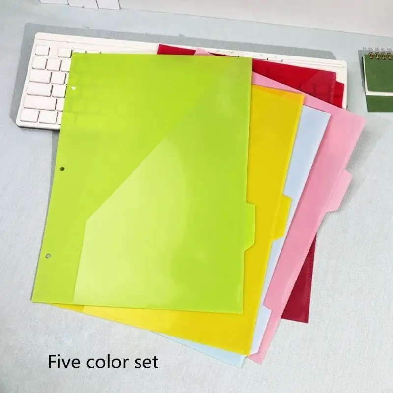 5 Pcs Plastic Dividers File Folders 3 Holes Document Organizers Index Page Folders Separator Binder Sheet Protectors
