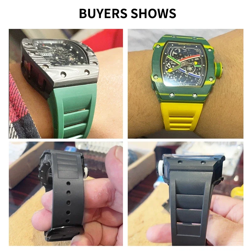 For Richard Mille Rubber Fold Buckle Watchbands RM-11 25mm Convex Interface Soft Multi-Color Breathable Silicone Watch Strap