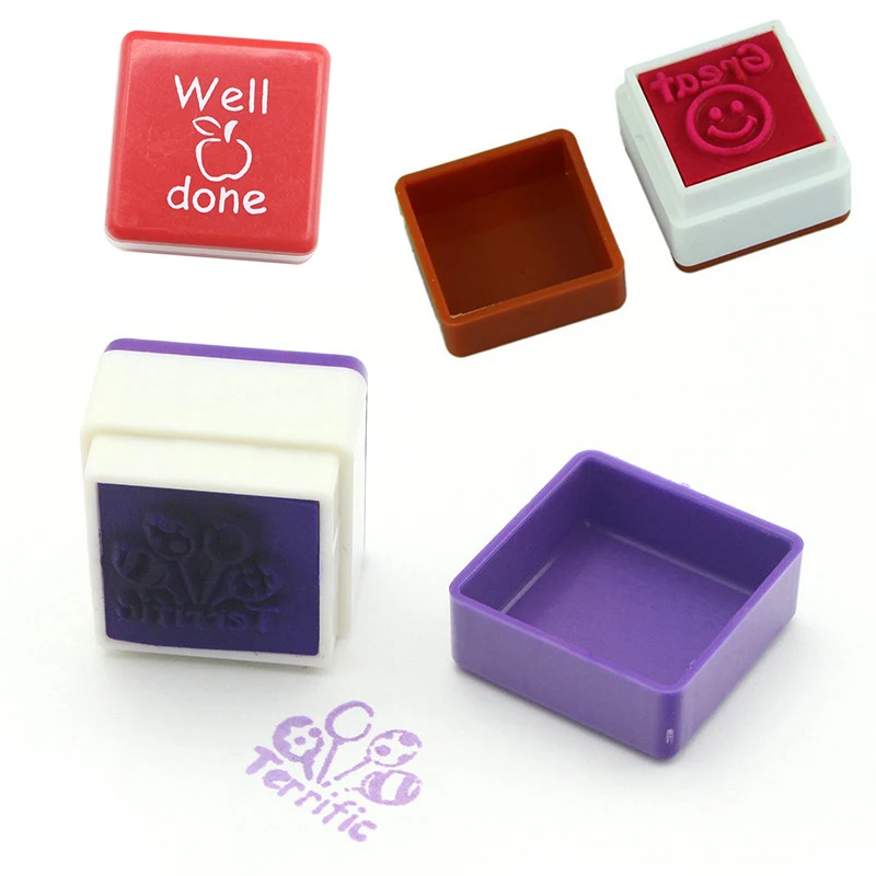 cute Kid Stamp English Teacher Comment Stamper Praise Reward Seal Water Self-Inking DIY School Scrapbooking Toys