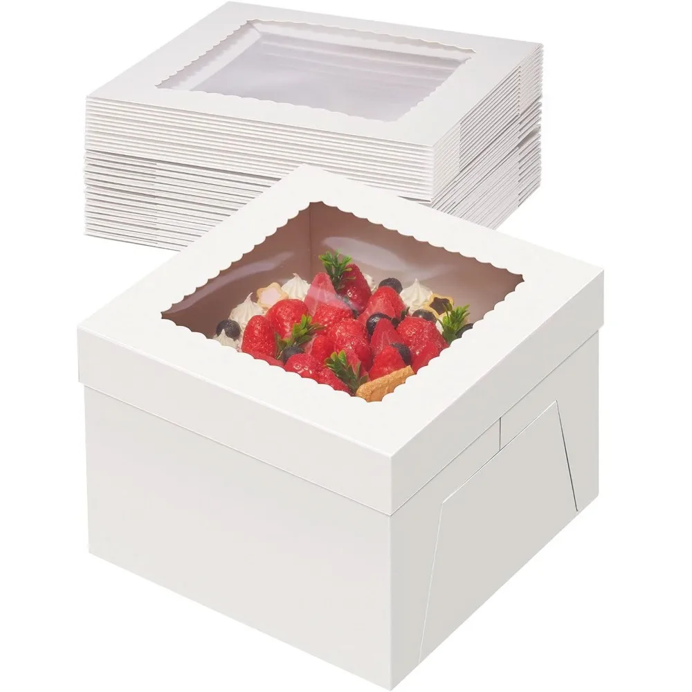

10pcs Kitchen Accessory Square Disposable Cake Packaging Box White with Window Pastry Box DIY Cake Container Party