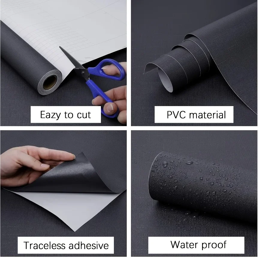 Matte Black Self-Adhesive Film Peel and Stick Waterproof Moistureproof Kitchen Bathroom Cabinet Furniture Renovation Home Decor