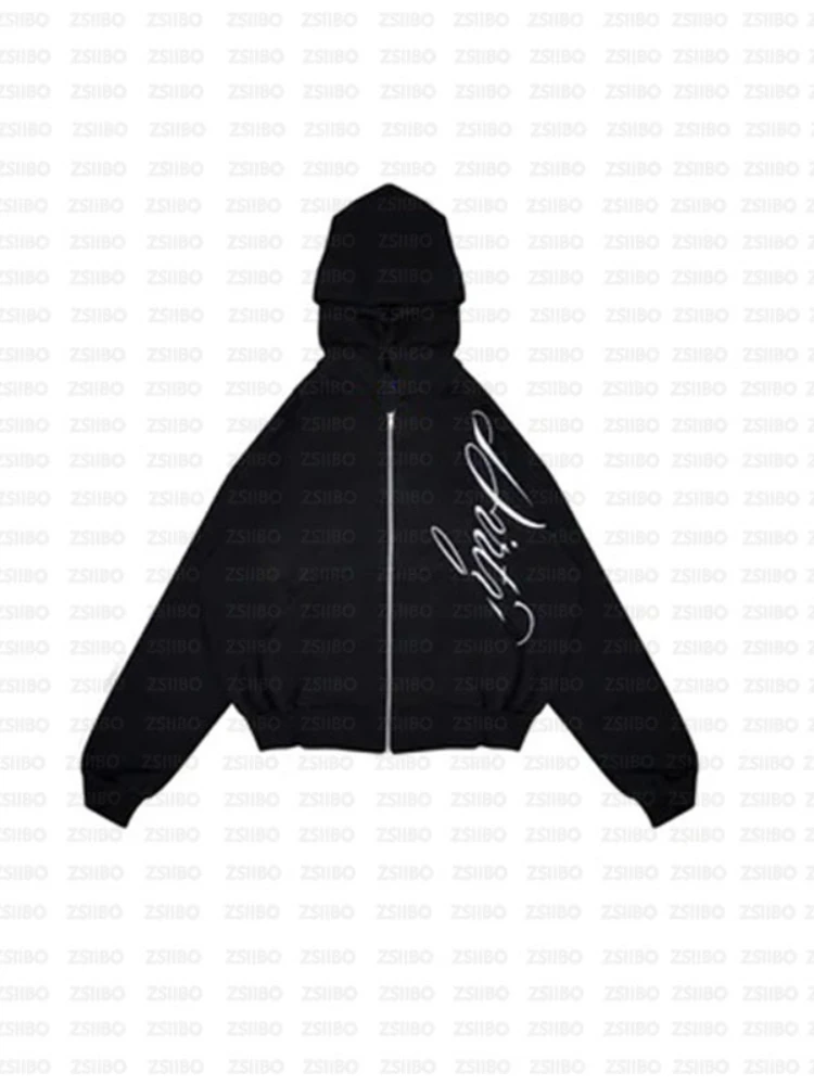 New casual commuting minimalist letter printed fashionable foreign trade zipper jacket hoodie y2k