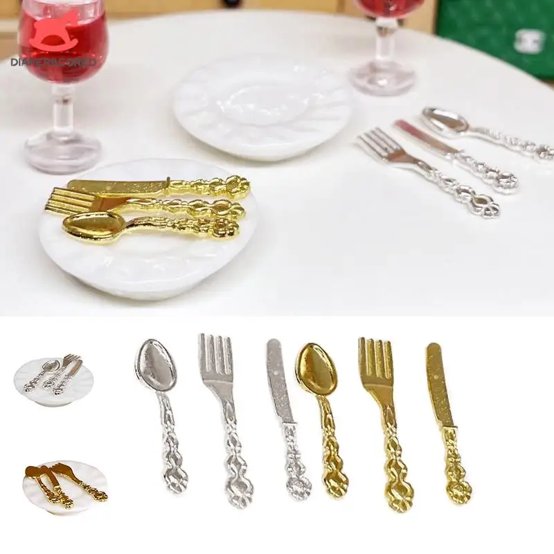 Dollhouse Miniature Ceramic Cake Plate Set DIY Knife Fork Spoon Model Doll House Microscene Photography Props Ornaments