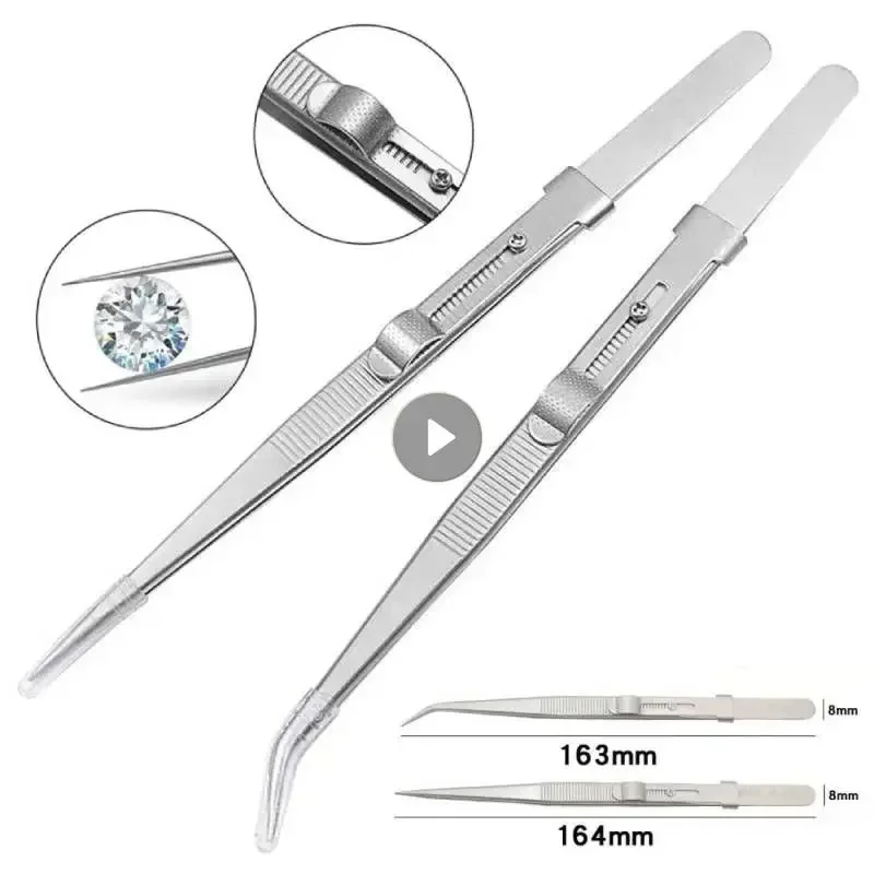 Professional Stainless Steel Tweezers Adjustable with Buckle Slide Lock Antistatic for DIY Handmade  Precision Tool