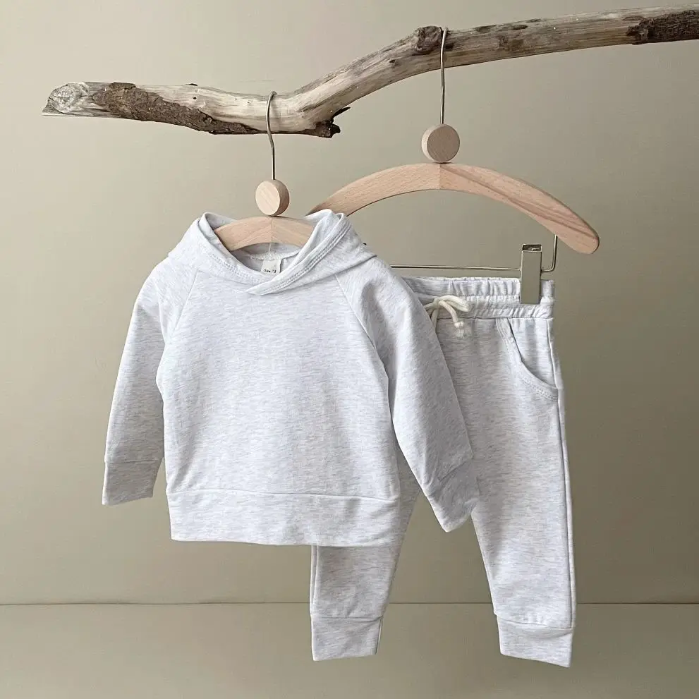 

2023 Autumn New Baby Boys' 100% Cotton Casual Long Sleeve Solid Hooded Sweatshirt Top+Casual Sports Pants Two Piece Newborn Set