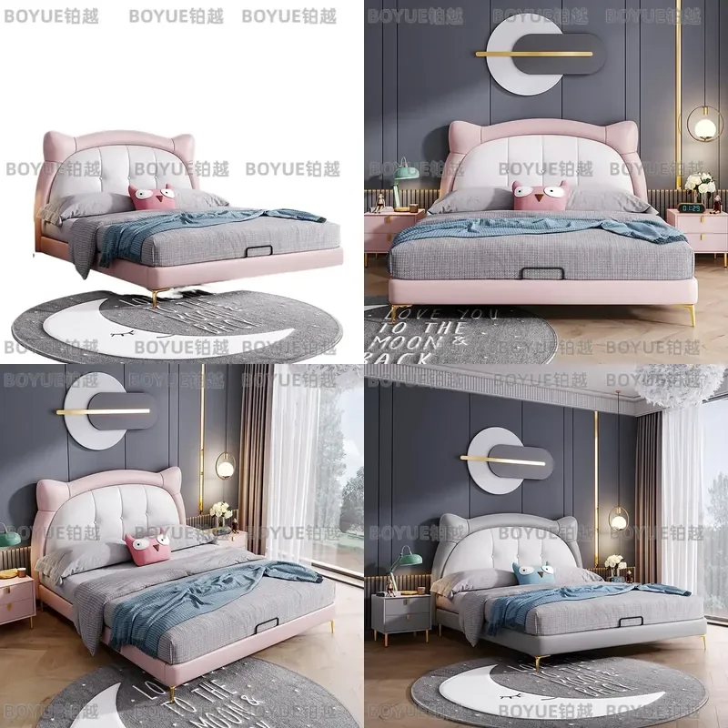 Kids Bed Frame Soft Upholstered Headboard Single Size Princess Style for Boys Girls Flush Edge Design Small Bedroom Furniture