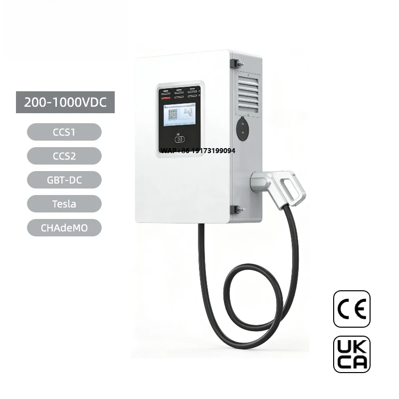 20kW DC Fast EV Charging Station, Commercial Grade Wall-Mounted EV Charger, OCPP 1.6, CCS/GBT, for Parking Lot, Fleet, Business