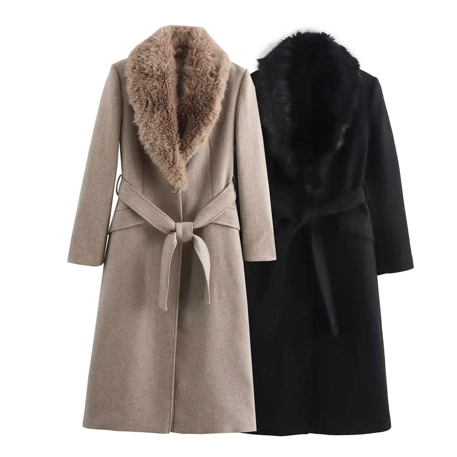 

PB&ZA2024 Winter New Women's Clothing Style Simple Slim Loose Artificial Fur Effect Flip Collar Coat