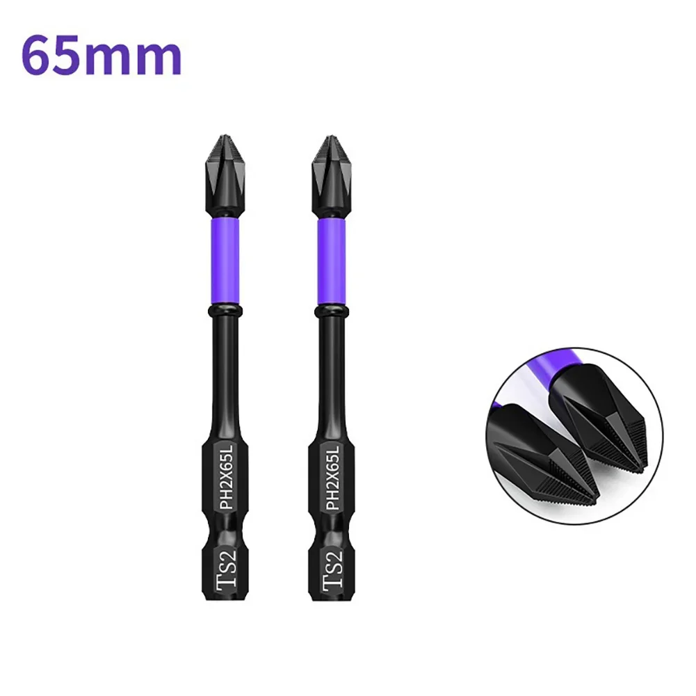 2pcs Non-slip Cross Screwdriver Set PH2 Magnetic Batch Head PH2 Magnetic Batch Head Impact Screw Driver Bit 25/50/65/70/90/150mm