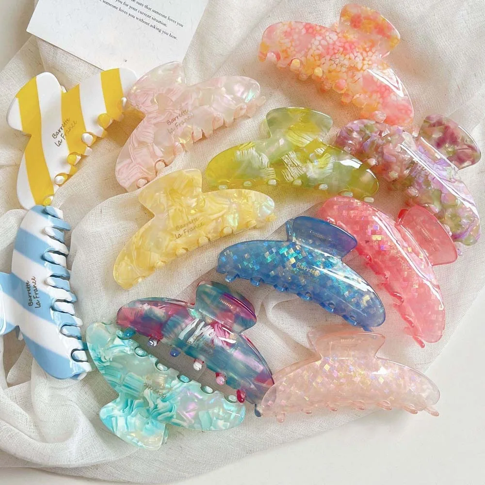 

Beach Elegant Acetic Acid Hair Claw Acrylic Plaid Gradient Shark Clip Korean Style Hairgrips Women Hair Accessories Gifts