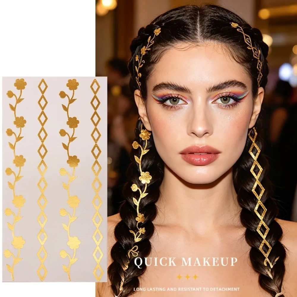 Disposable Water Transfer Printing Hair Stickers Golden Color Long Lasting Hair Tattoo Sticker Hair Art DIY